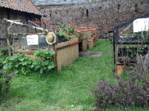 Färbergarten vor der Stadtmauer am Museum Dinslaken mit seinen Hochbeeten